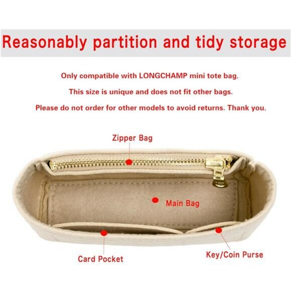 Mini Tote Bag Organizer Insert Felt Purse Liner with Compartments for Small Bags - Picture 6 of 7